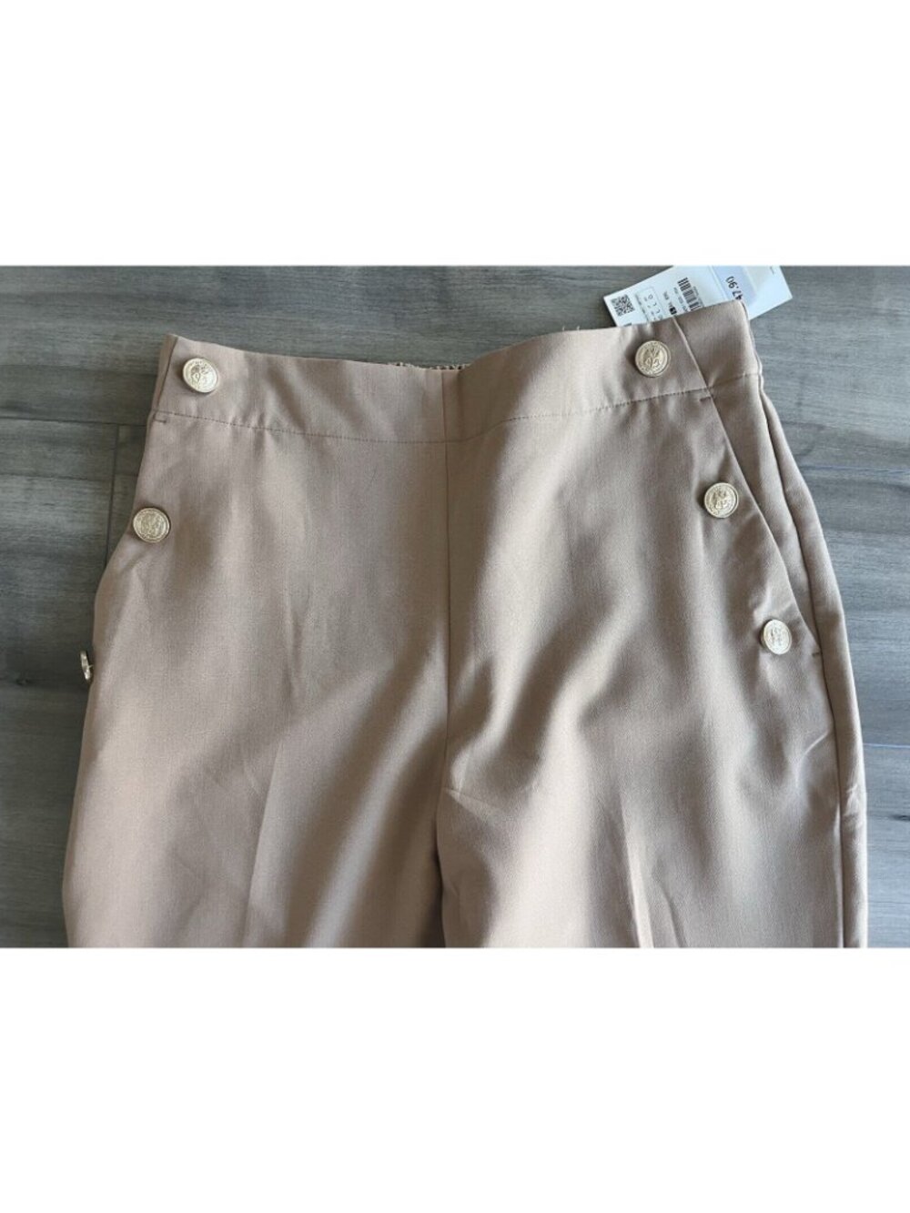 ZARA Tan Gold Button Ankle Pants Large NWT High Rise Straight Leg Quiet Luxury - Picture 5 of 12